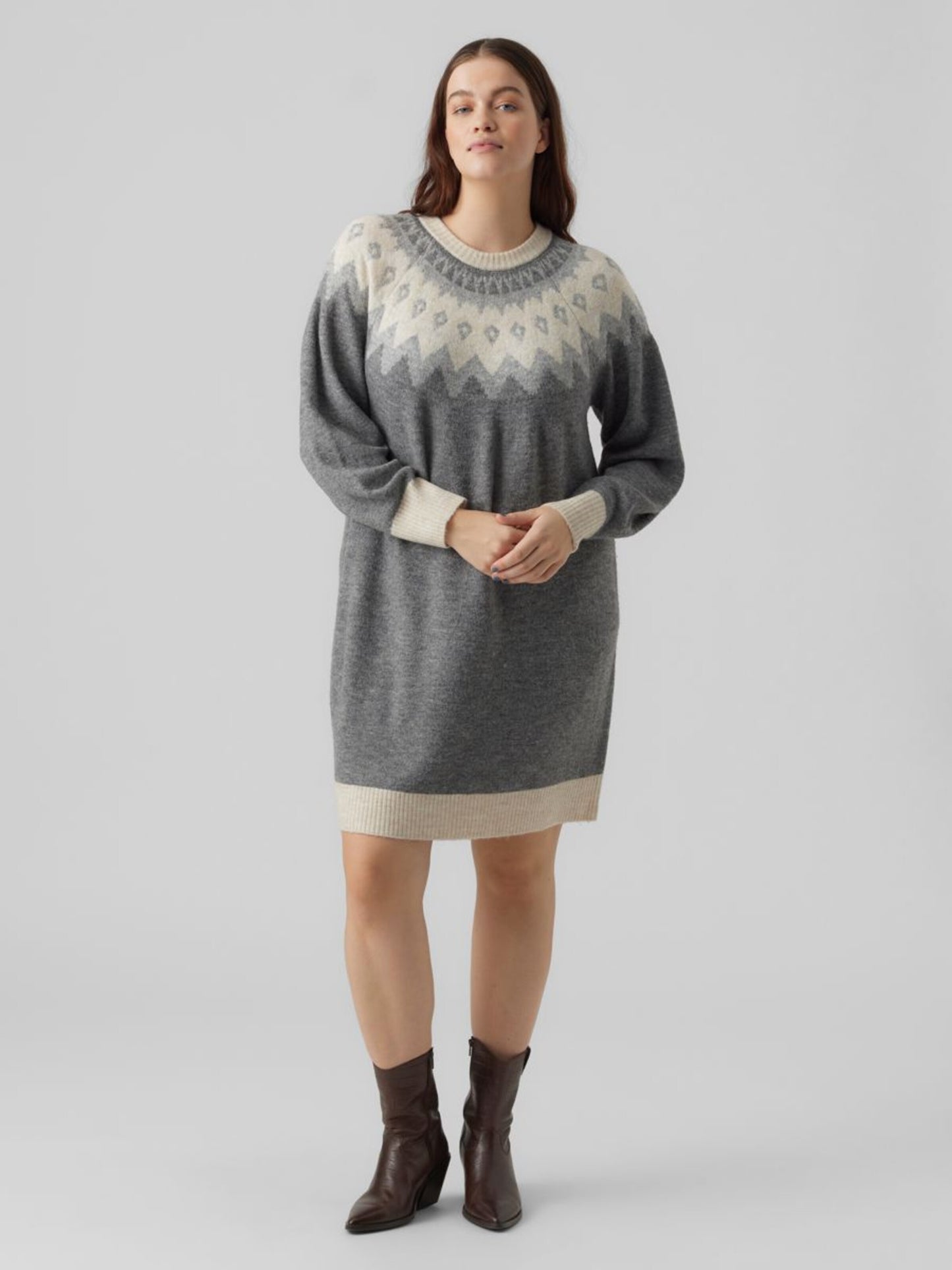 Vero Moda Curve Mini Jurken Jurk Dames Grijs / Donkergrijs
