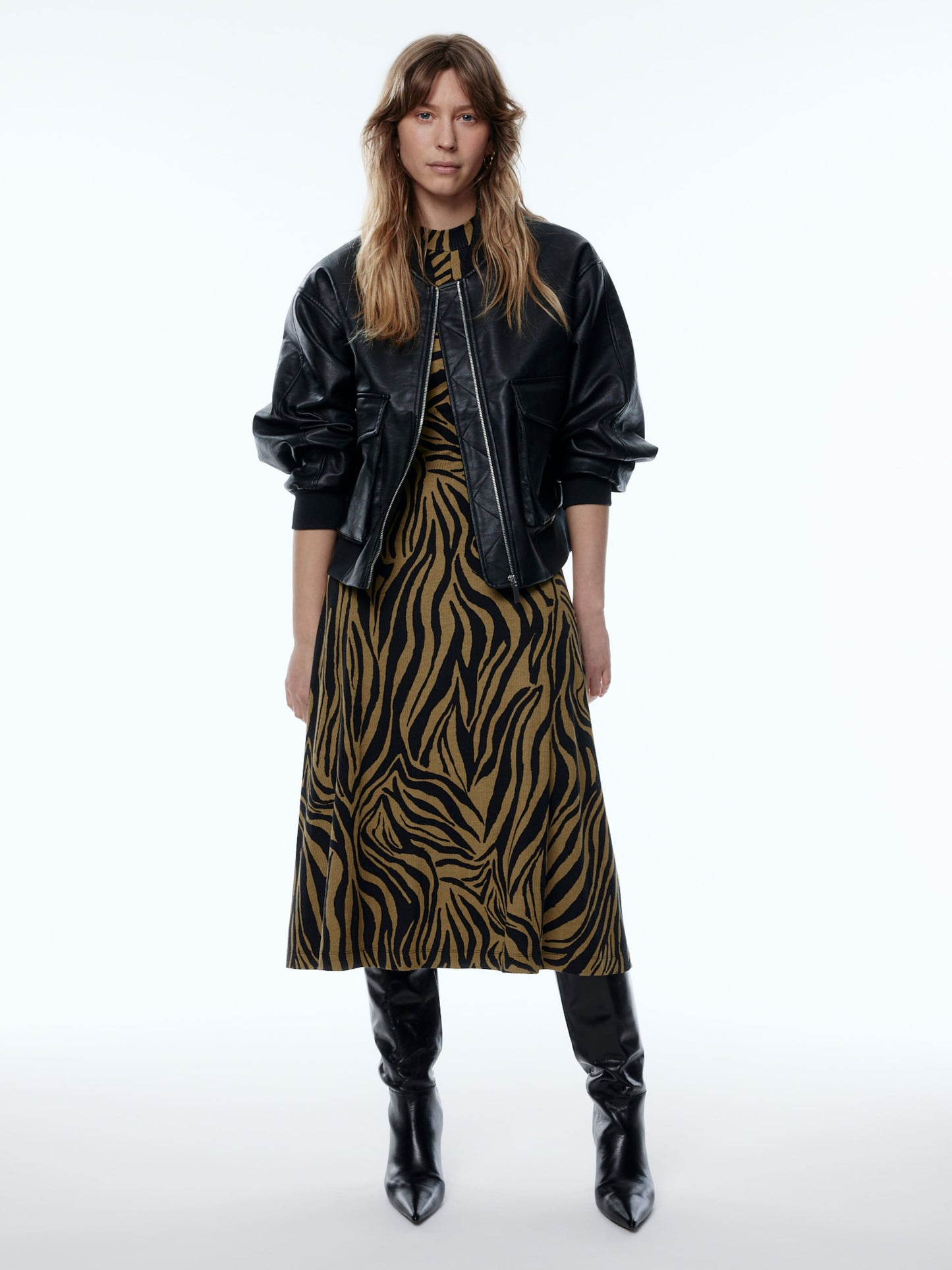 EDITED Midi Jurken Jurk Talia Dames Beige / Zwart