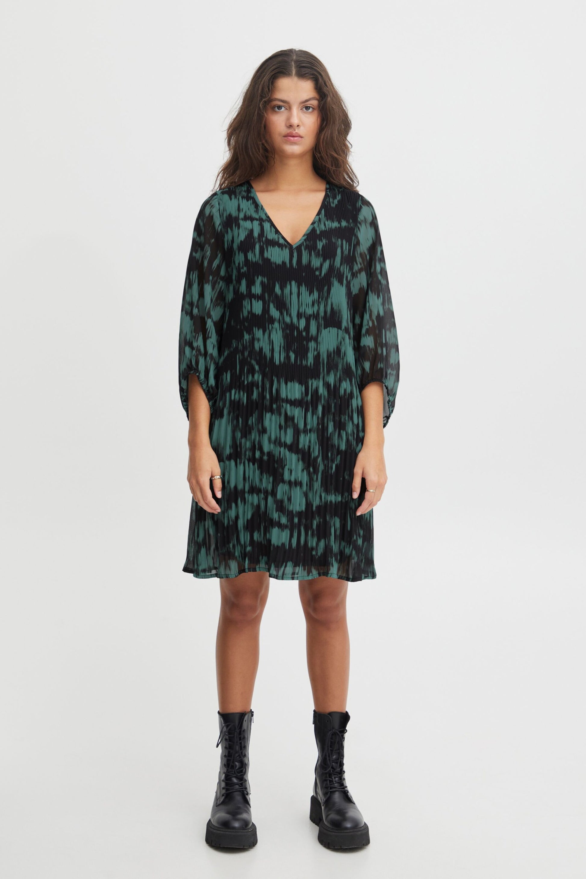 ICHI Zomerjurken Zomerjurk Dames Groen / Zwart