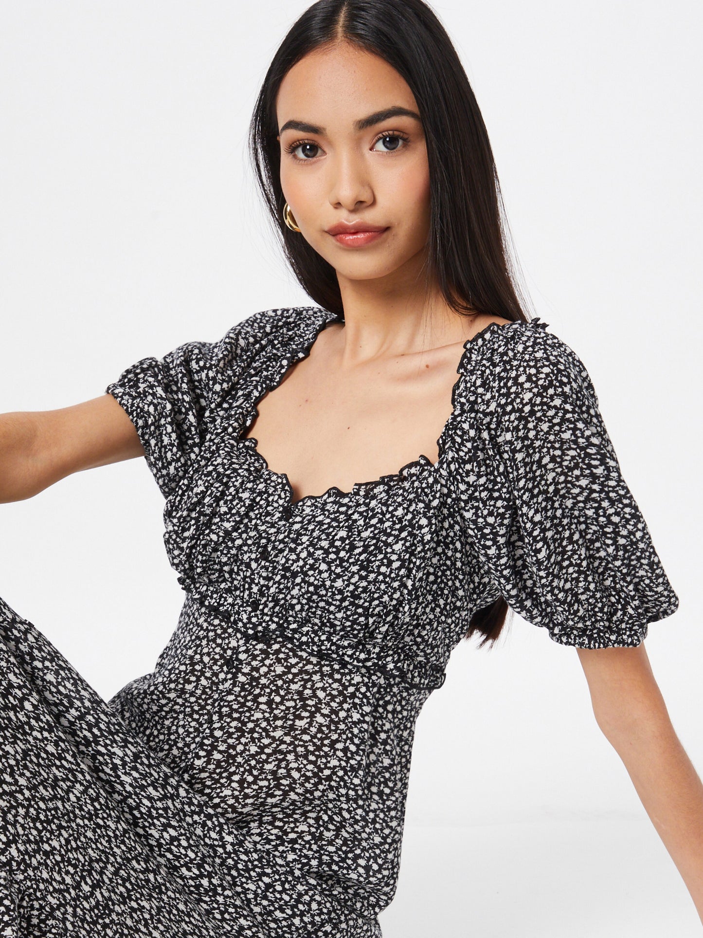 Dorothy Perkins Midi Jurken Jurk Ditsy Dames Zwart