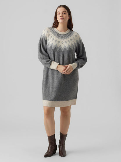 Vero Moda Curve Mini Jurken Jurk Dames Grijs / Donkergrijs