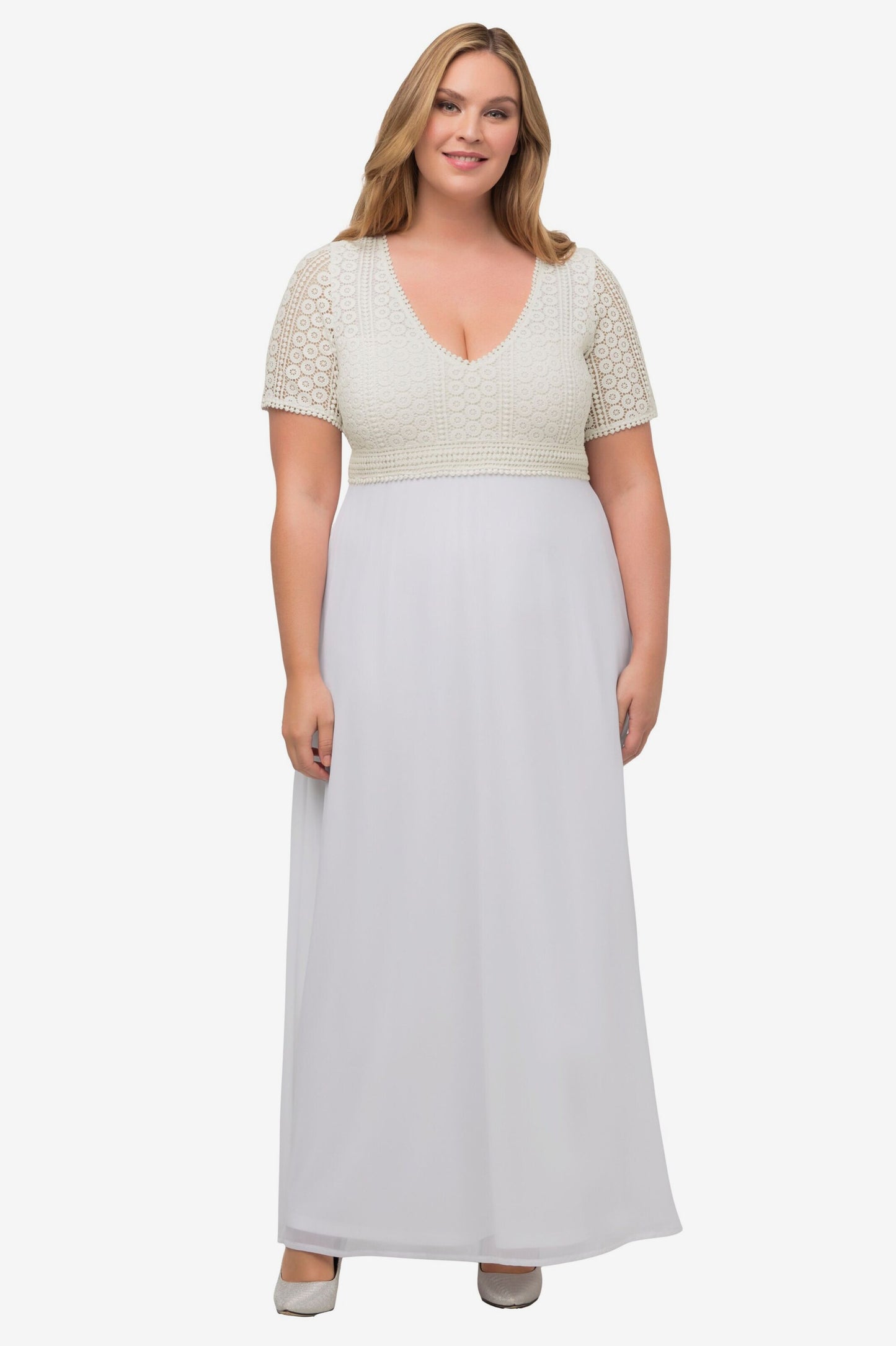 Ulla Popken Maxi Jurken Jurk Dames Offwhite / Eierschaal