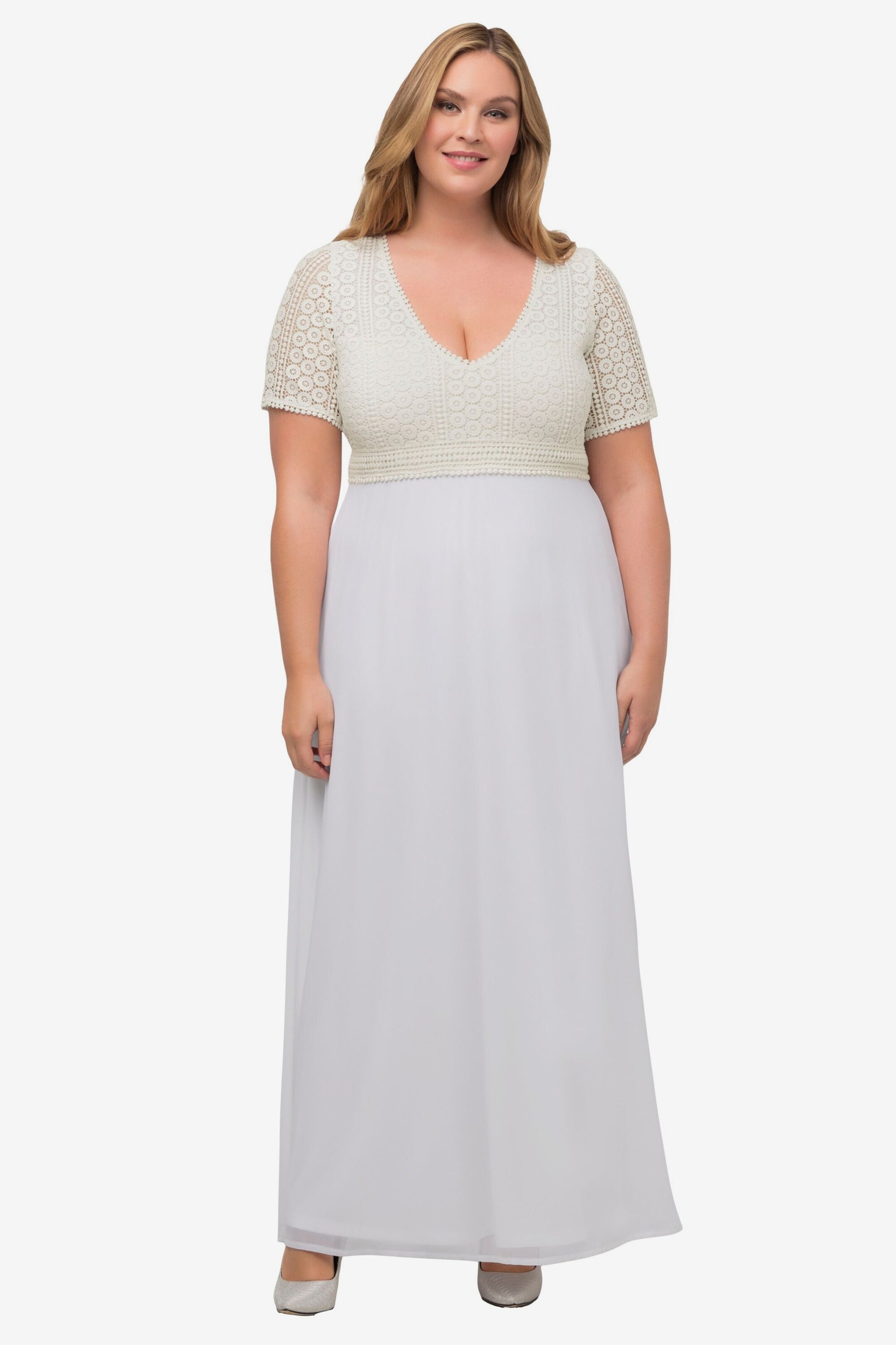 Ulla Popken Maxi Jurken Jurk Dames Offwhite / Eierschaal