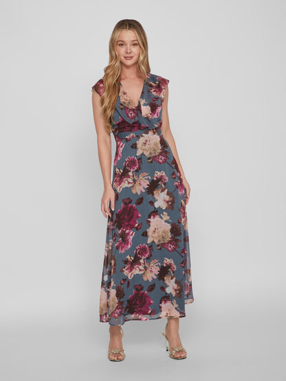 Vila Maxi Jurken Jurk Rilla Dames Duifblauw