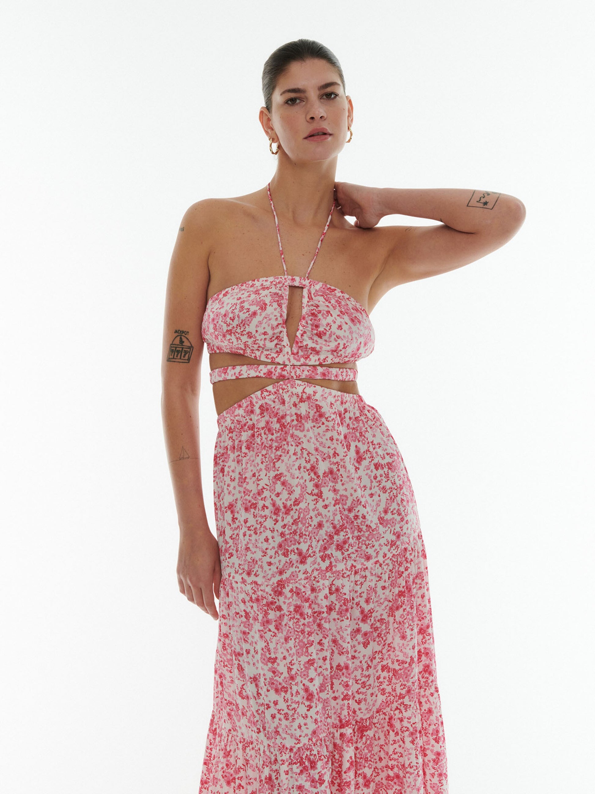  Maxi Jurken Jurk Mira Dames Pink / Rosa / Wit