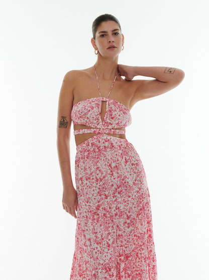  Maxi Jurken Jurk Mira Dames Pink / Rosa / Wit