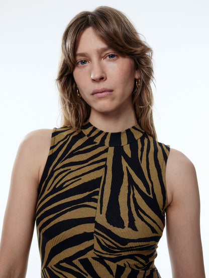 EDITED Midi Jurken Jurk Talia Dames Beige / Zwart