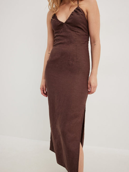 NA-KD Midi Jurken Jurk Dames Bruin