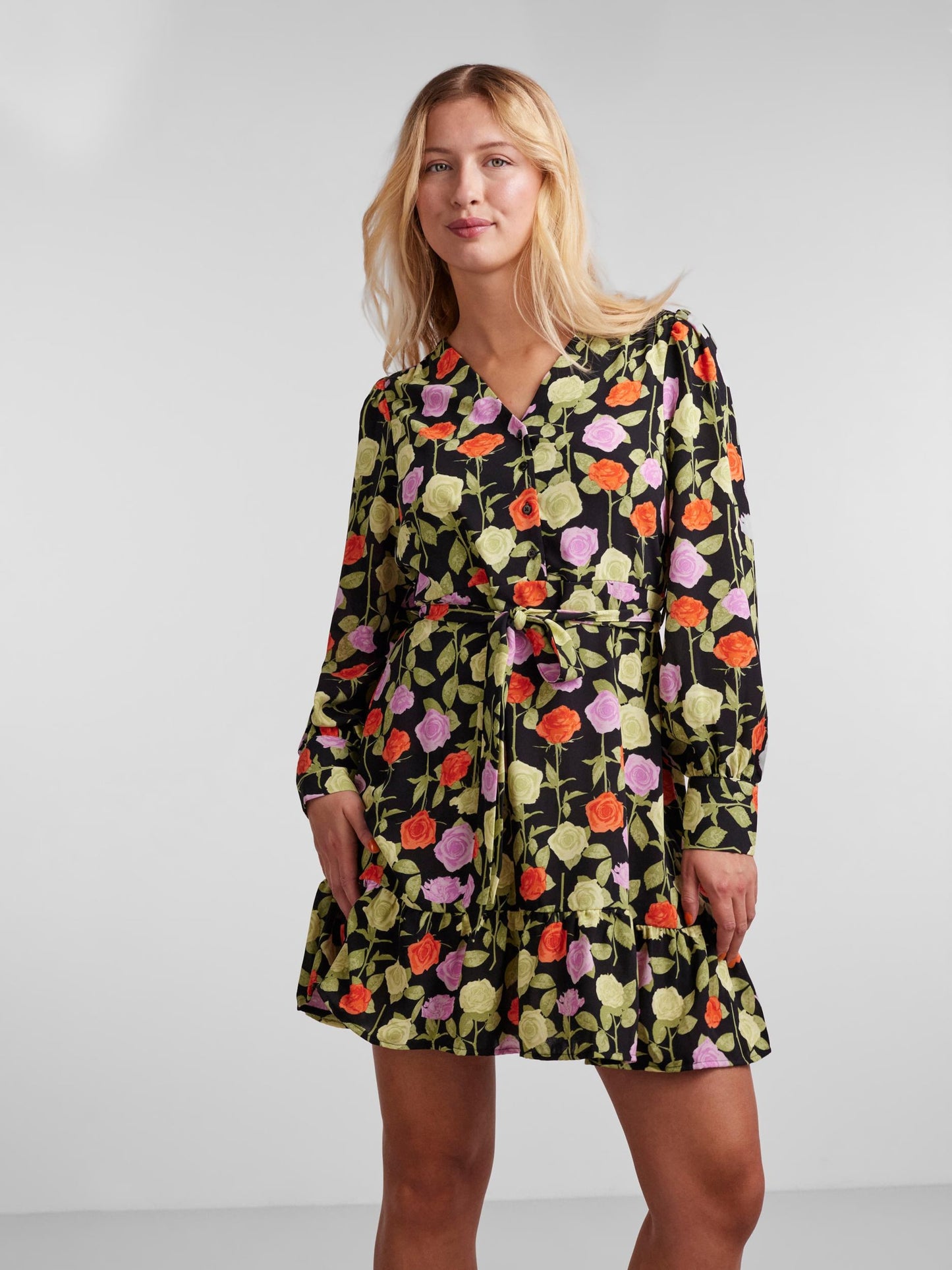 Pieces Blousejurken Blousejurk Blossom Dames Zwart