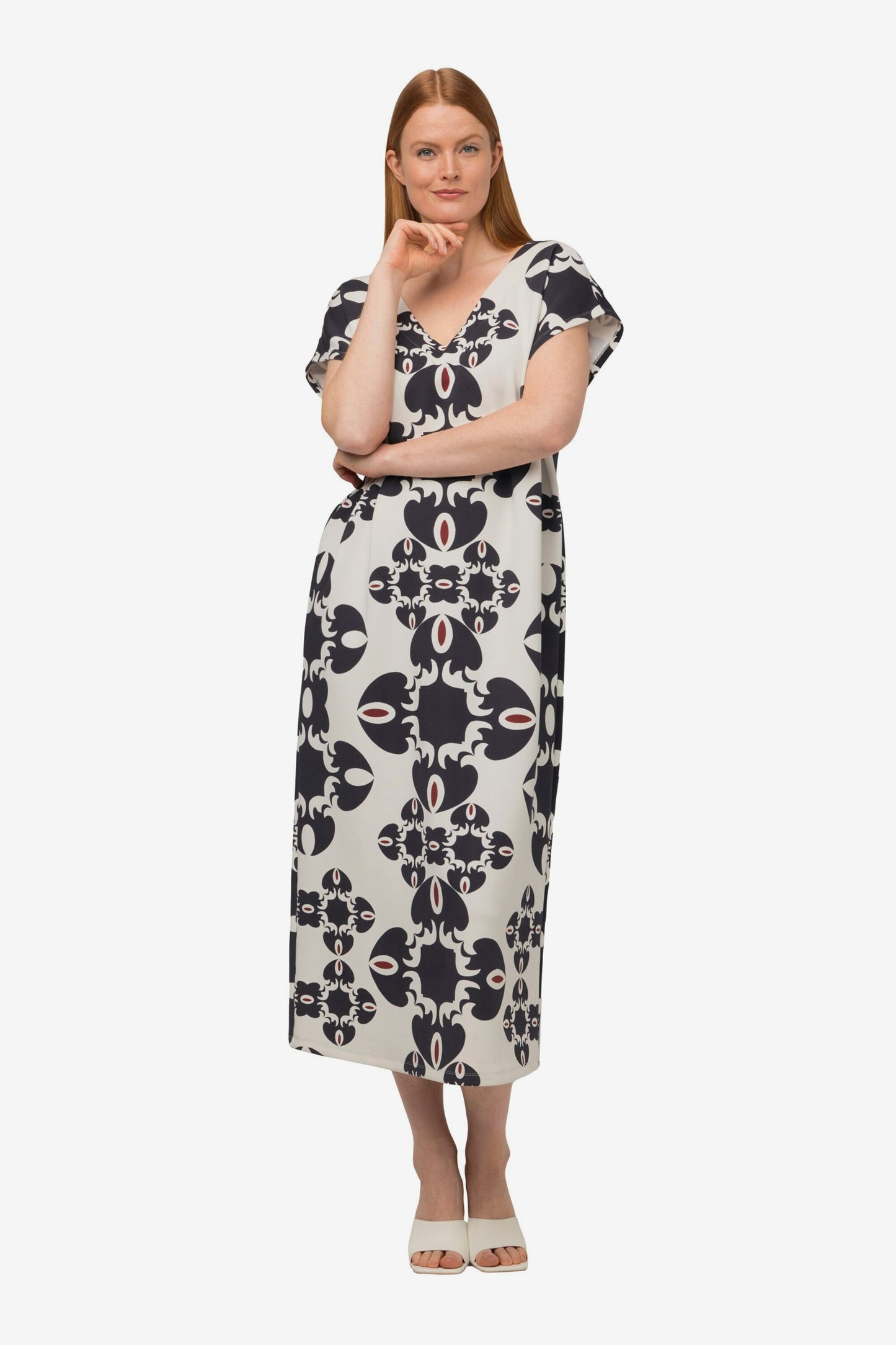 Ulla Popken Maxi Jurken Jurk Dames Zwart / Offwhite