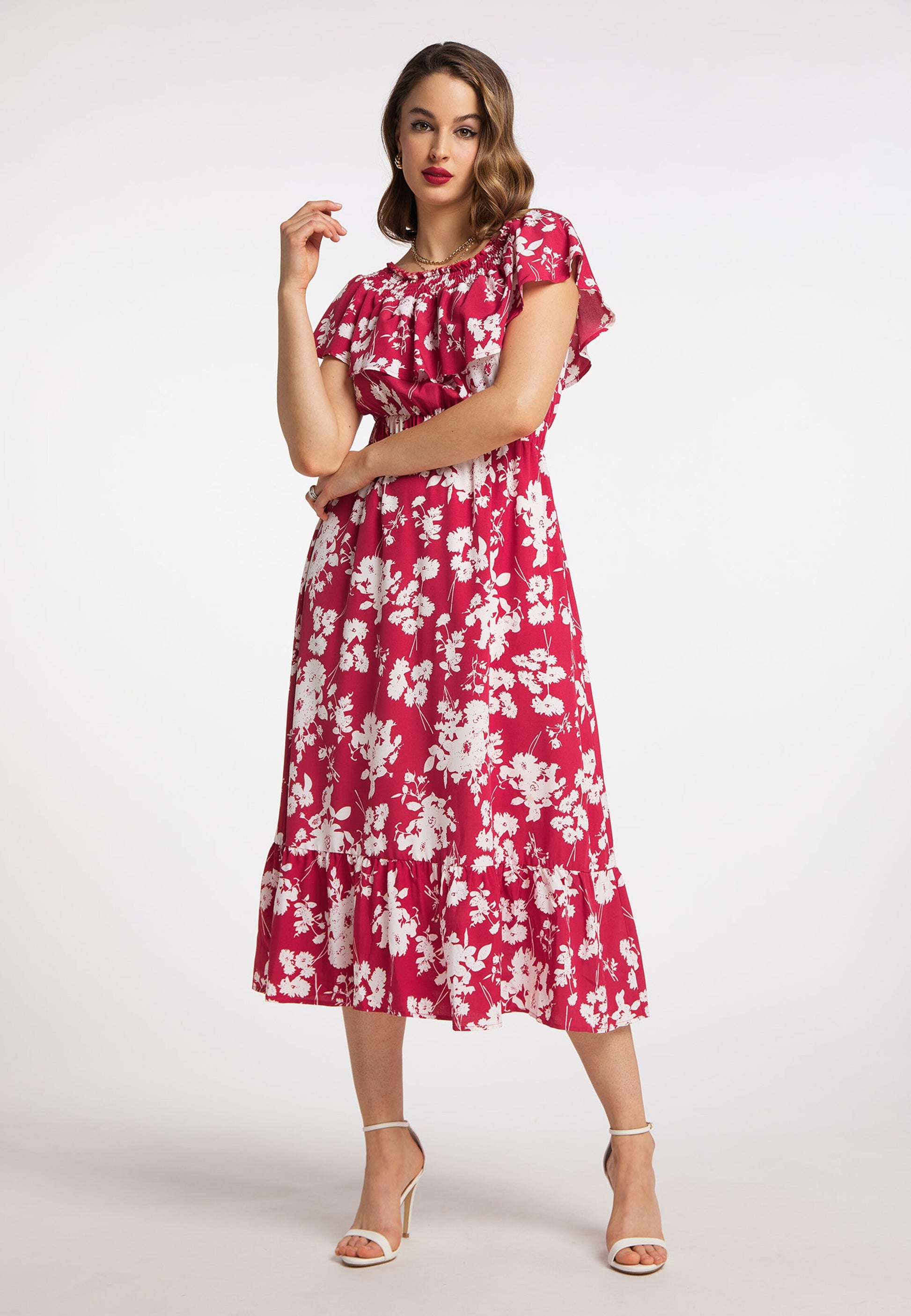 Faina Midi Jurken Jurk Dames Cranberry