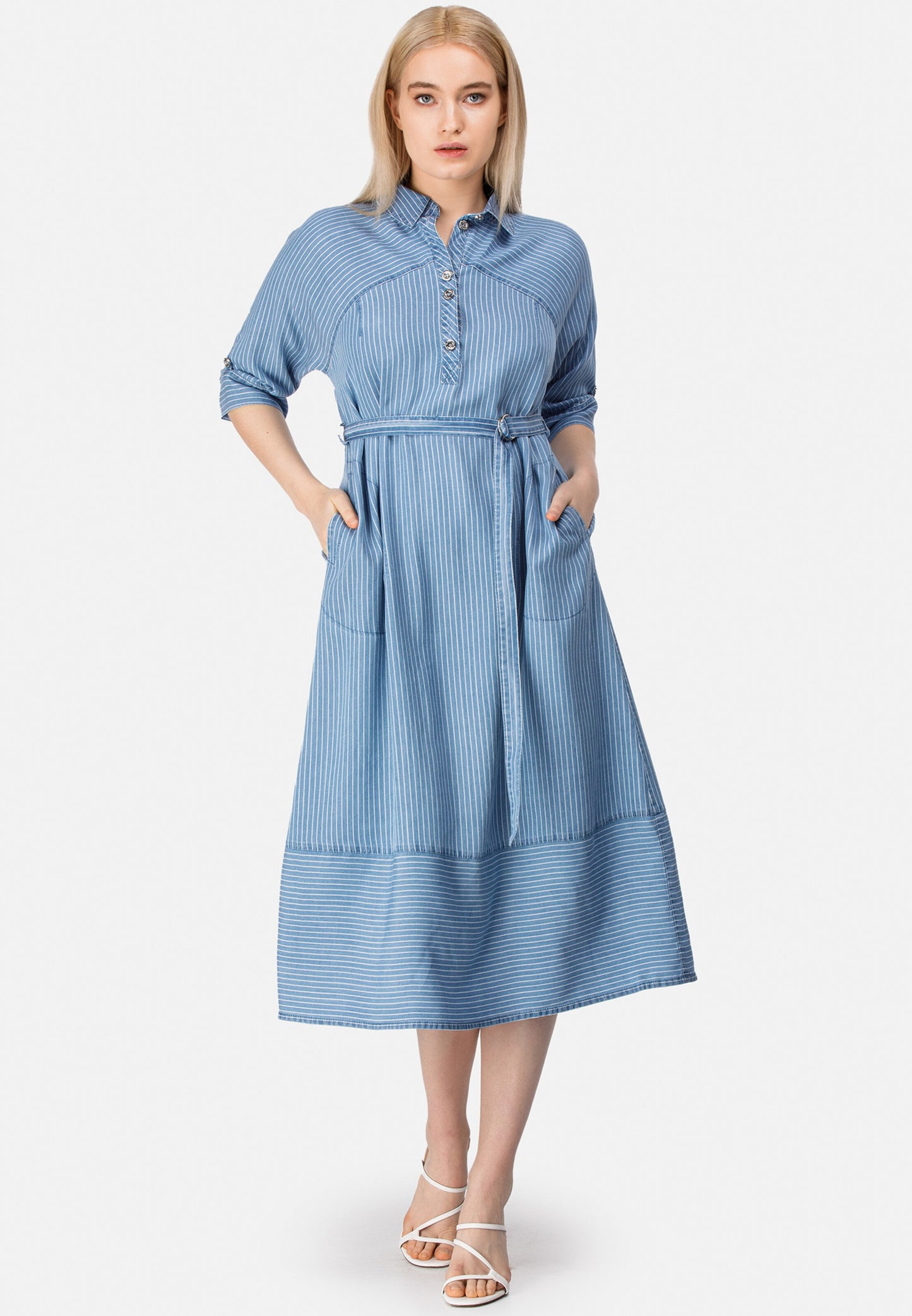 HELMIDGE Midi Jurken Jurk Dames Blauw / Wit