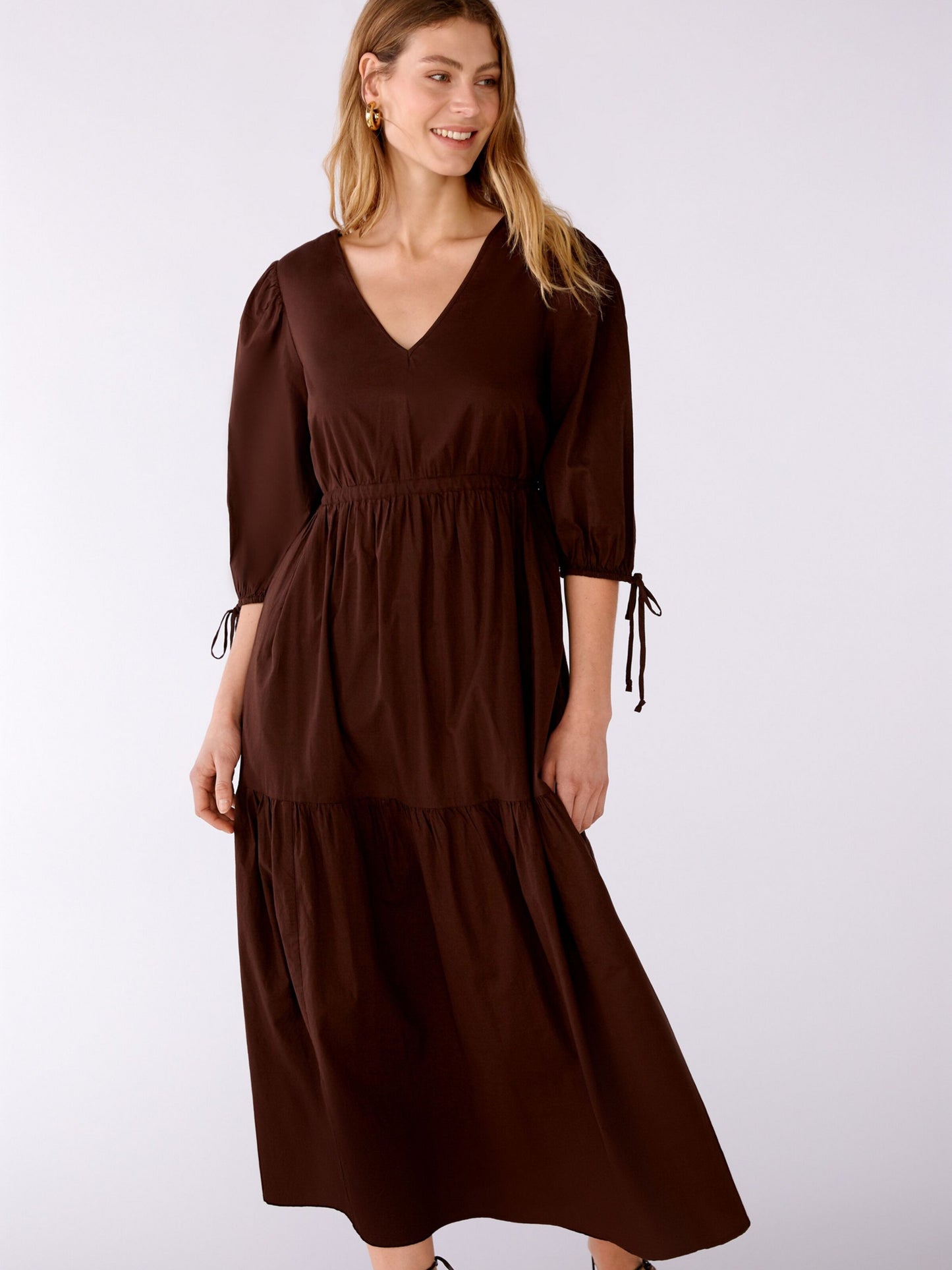 Oui Maxi Jurken Jurk Dames Donkerbruin