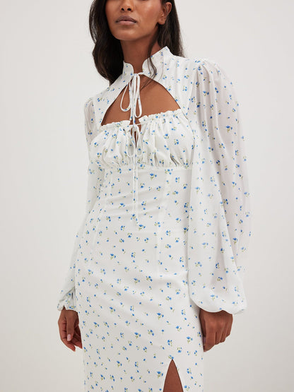NA-KD Maxi Jurken Jurk Dames Blauw / Wit