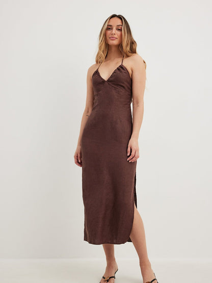 NA-KD Midi Jurken Jurk Dames Bruin