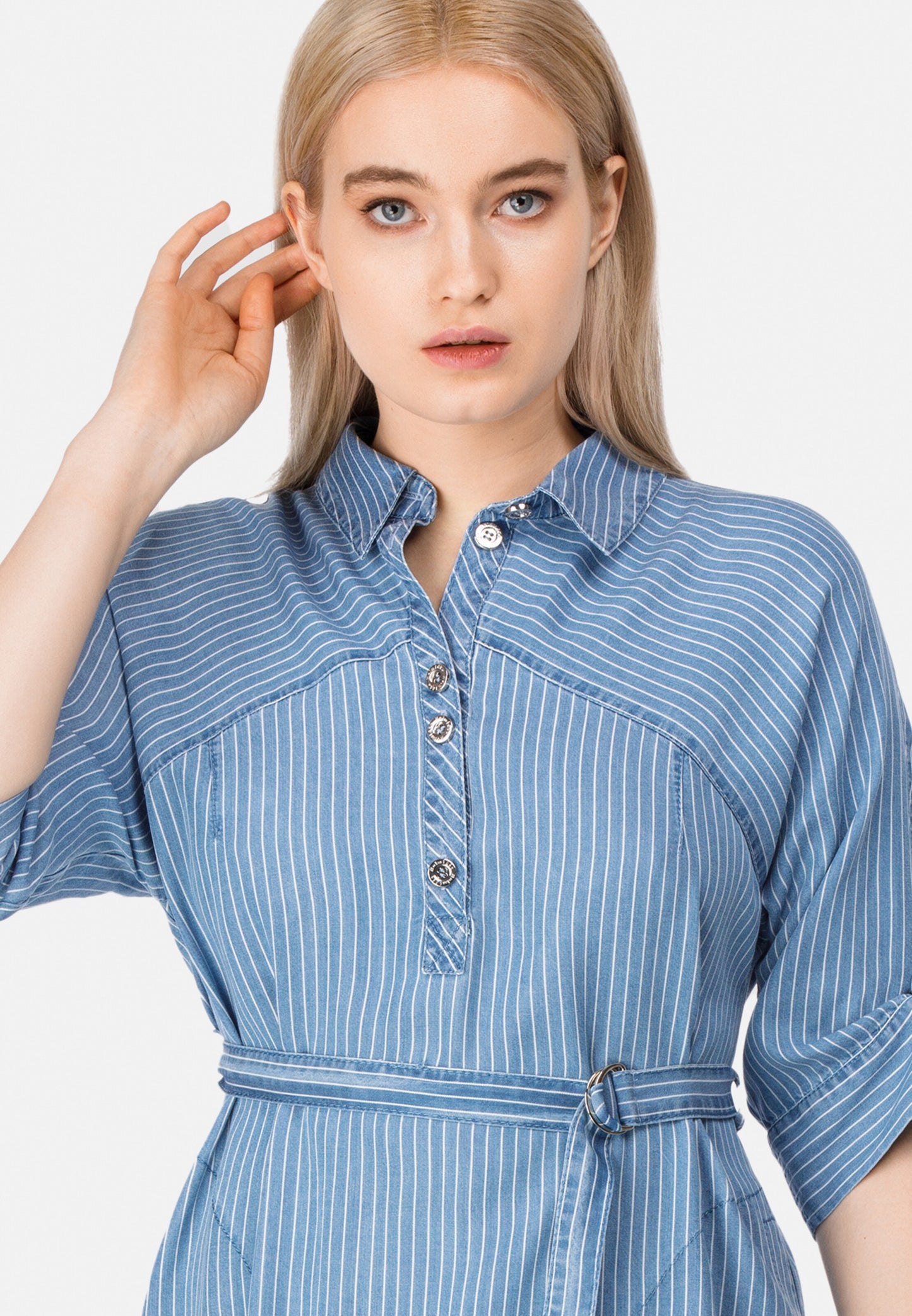 HELMIDGE Midi Jurken Jurk Dames Blauw / Wit