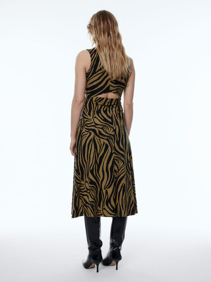 EDITED Midi Jurken Jurk Talia Dames Beige / Zwart