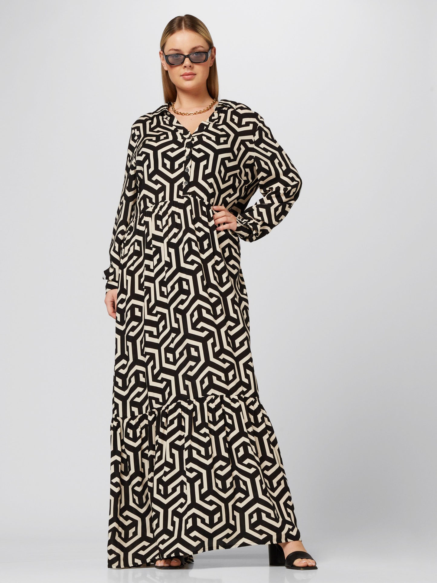  Maxi Jurken Jurk Heidi Dames Zwart / Wit