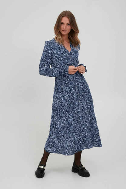 B.young Blousejurken Blousejurk BYFLOURI NATURE DRESS Dames Blauw