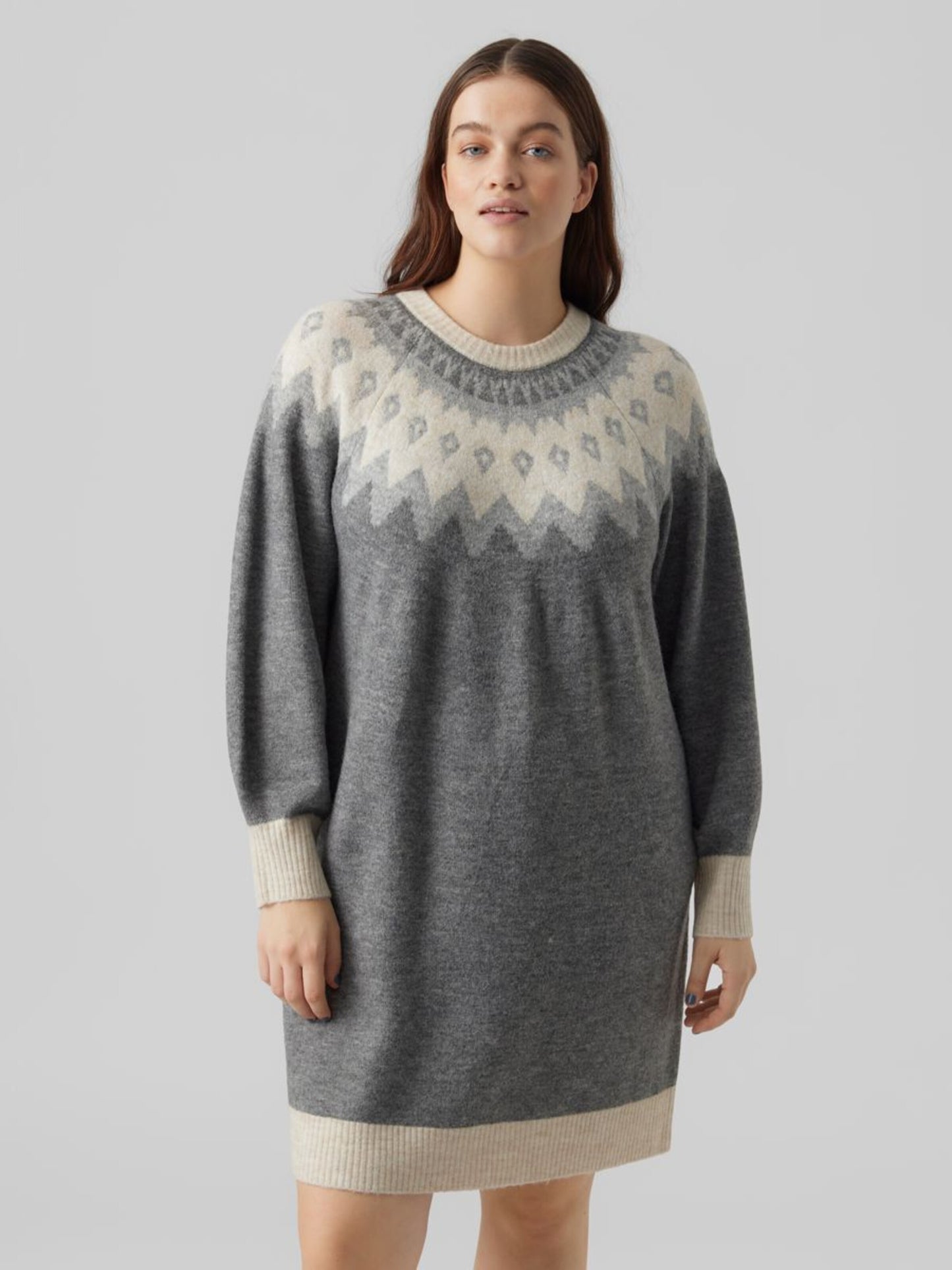 Vero Moda Curve Mini Jurken Jurk Dames Grijs / Donkergrijs