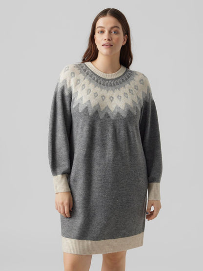 Vero Moda Curve Mini Jurken Jurk Dames Grijs / Donkergrijs