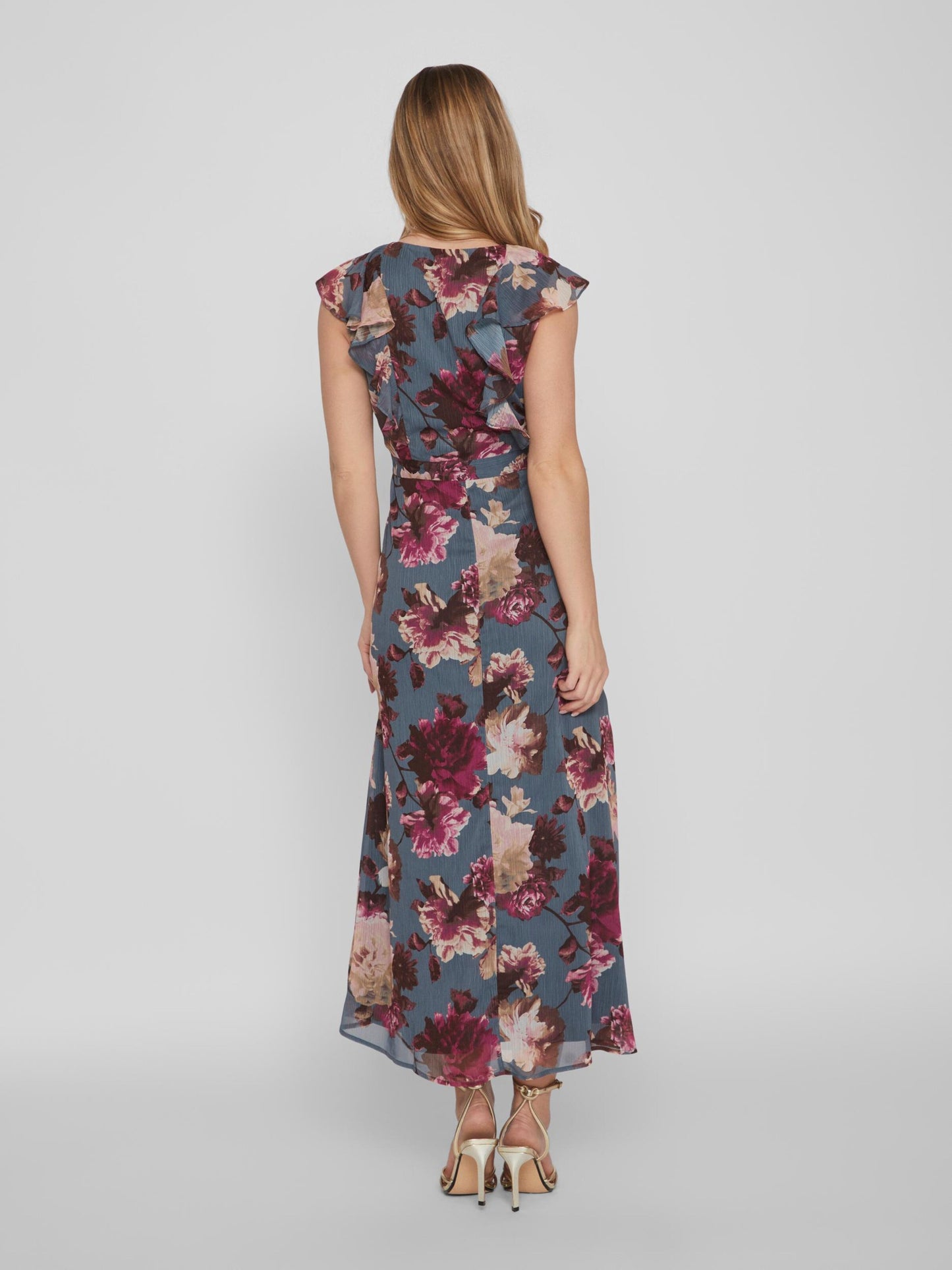 Vila Maxi Jurken Jurk Rilla Dames Duifblauw