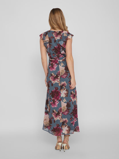Vila Maxi Jurken Jurk Rilla Dames Duifblauw