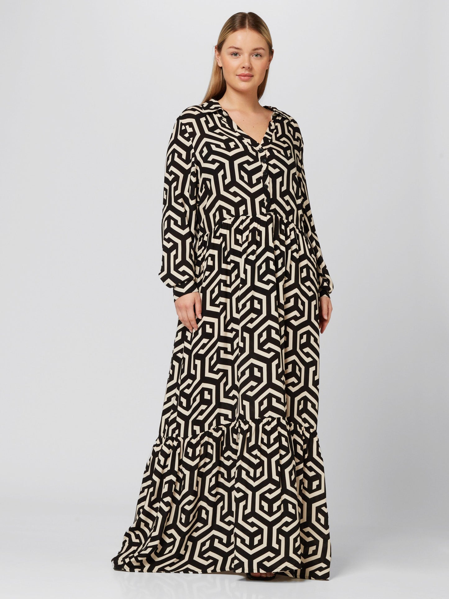  Maxi Jurken Jurk Heidi Dames Zwart / Wit