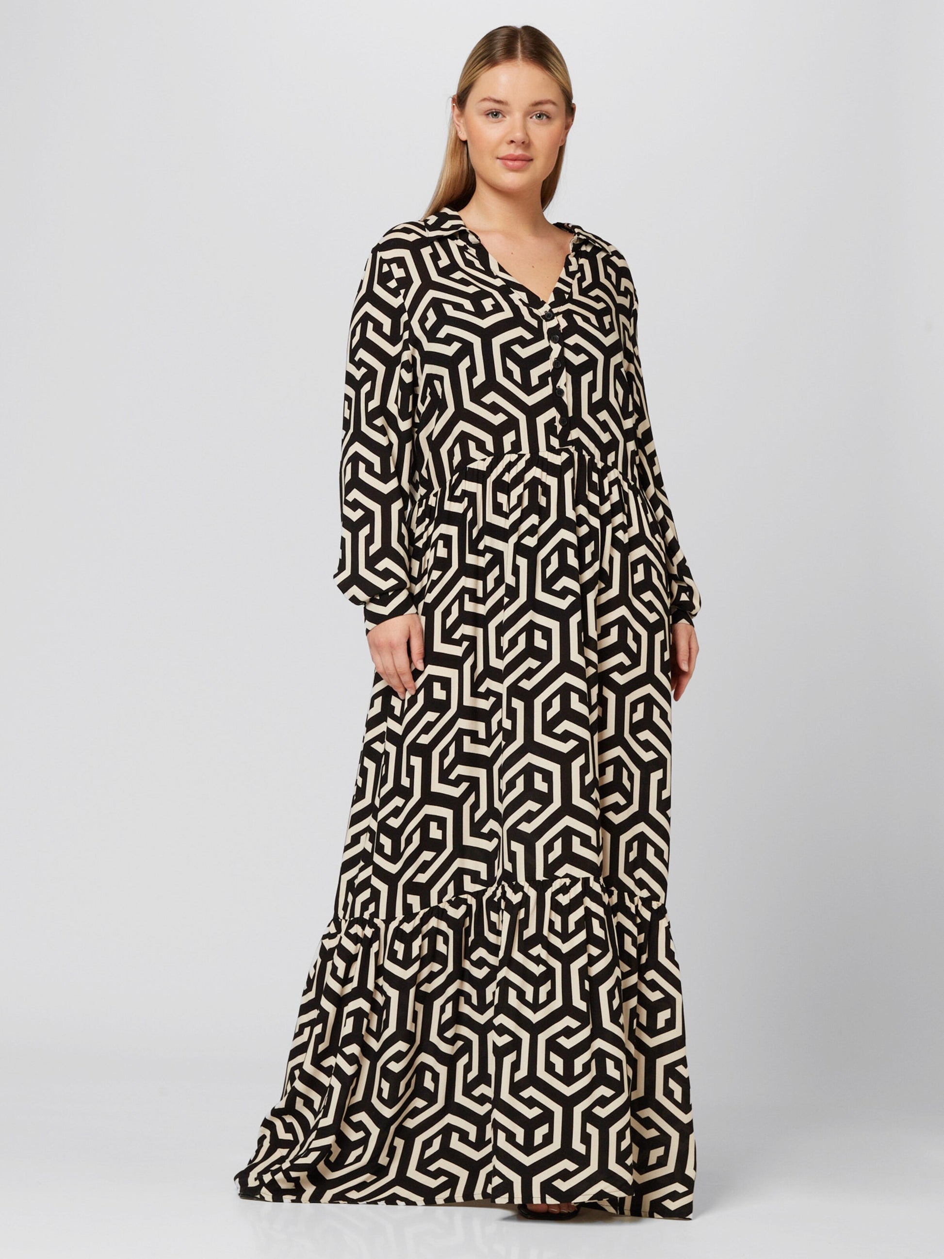  Maxi Jurken Jurk Heidi Dames Zwart / Wit