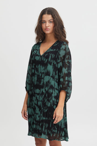 ICHI Zomerjurken Zomerjurk Dames Groen / Zwart
