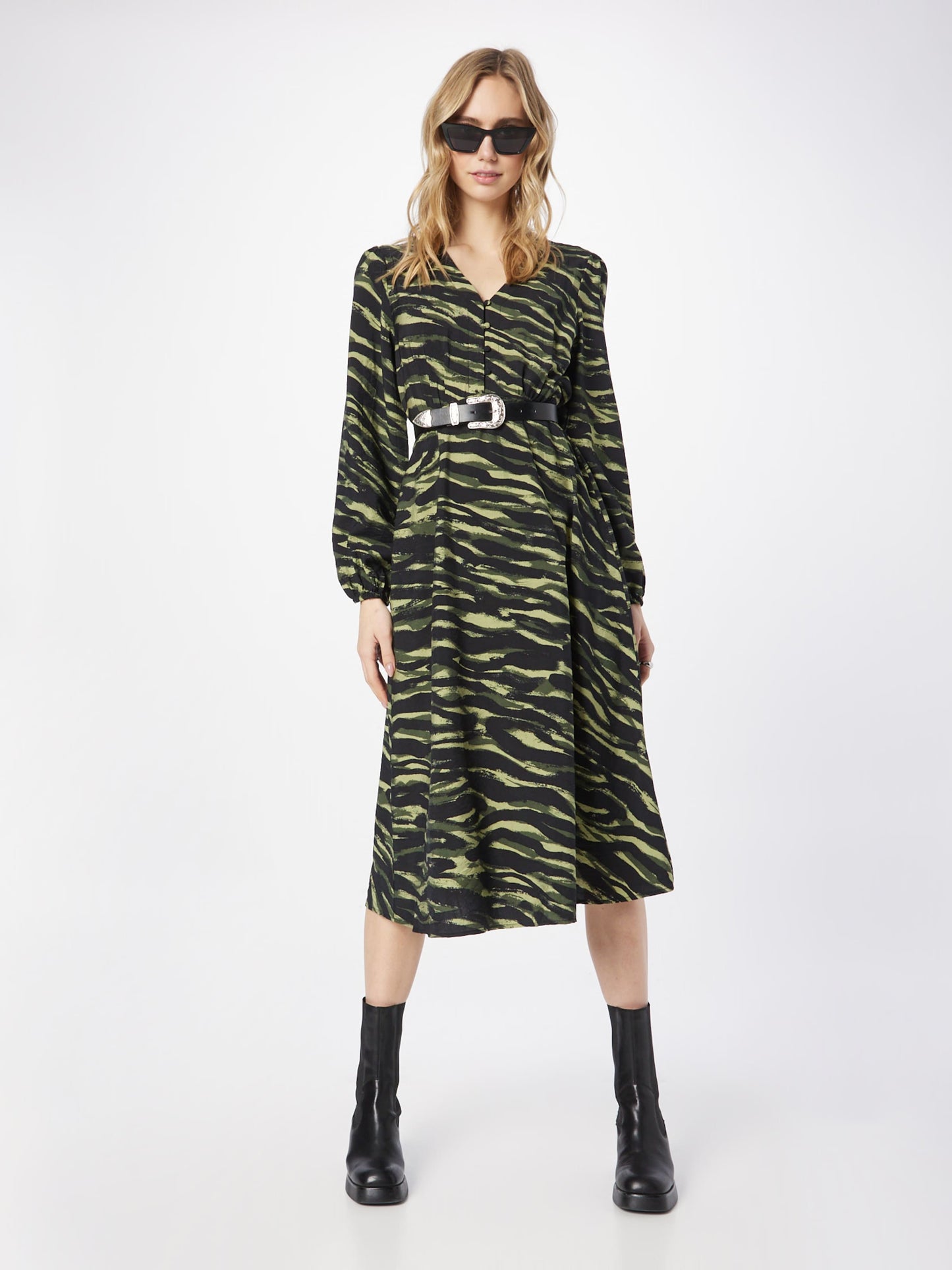 B.young Midi Jurken Jurk IBINE Dames Kaki / Lichtgroen / Donkergroen